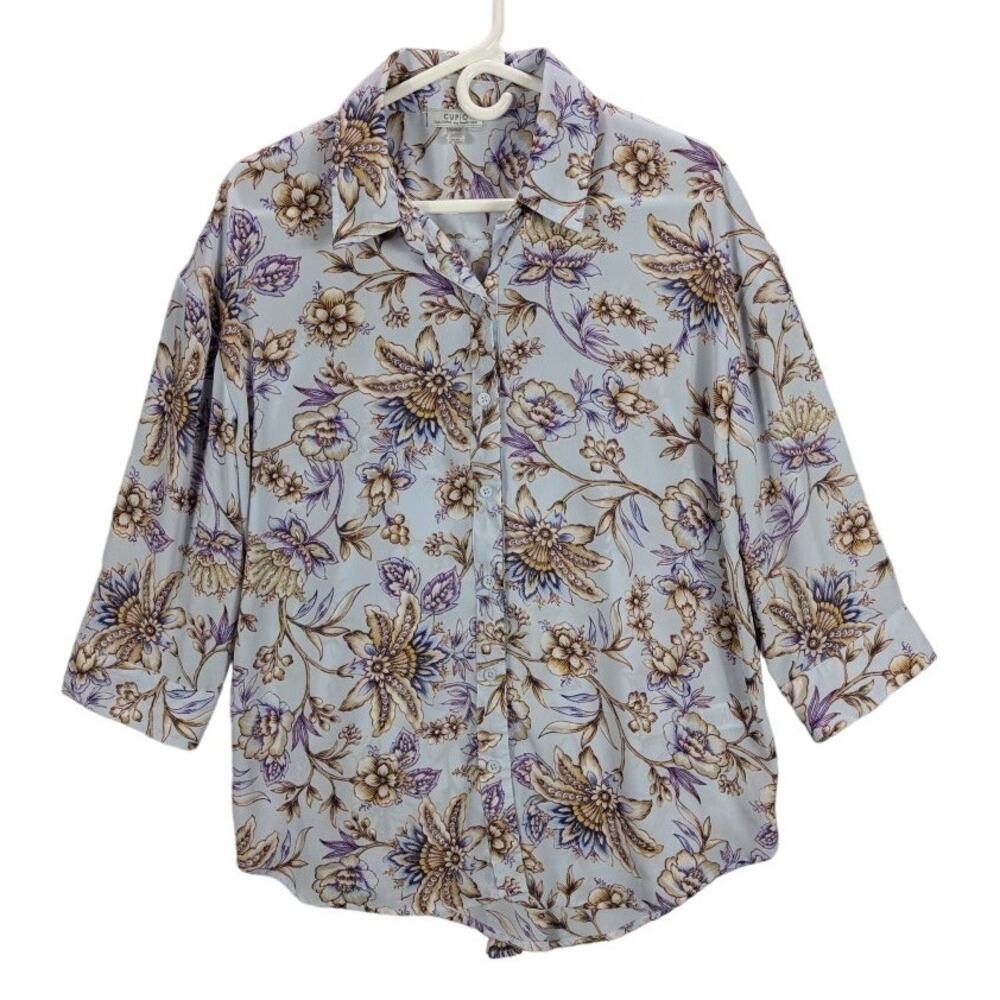 Cupio Shirt Womens Large Floral Button Front 3/4 sleeve lightweight eco friendly